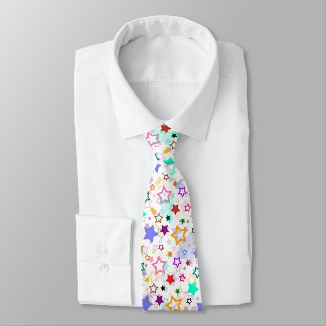 Colourful Stars White  Tie (Tied)