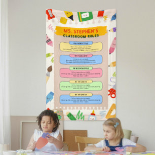Colourful Stationary Teacher Classroom Rules Banner