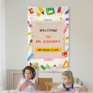 Colourful Stationary Teacher Classroom Welcome Sig Banner