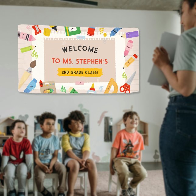 Colourful Stationary Teacher Classroom Welcome Sig Banner (Colorful Stationary Teacher Classroom Welcome Sign)