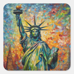 Colourful Statue of Liberty New York Art Square Sticker