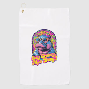 Colourful Stay Groovy Moo Deng Pygmy Hippo Design Golf Towel