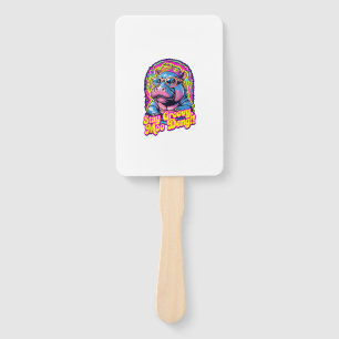 Colourful Stay Groovy Moo Deng Pygmy Hippo Design Hand Fan
