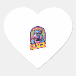 Colourful Stay Groovy Moo Deng Pygmy Hippo Design Heart Sticker