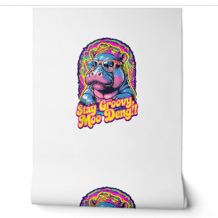 Colourful Stay Groovy Moo Deng Pygmy Hippo Design Wallpaper