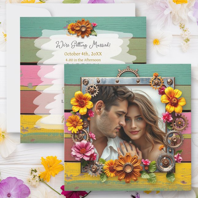 Colourful Steampunk Flowers Wedding Invitation (Creator Uploaded)