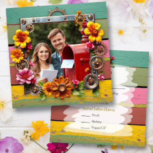 Colourful Steampunk Personalised Wedding RSVP Save The Date