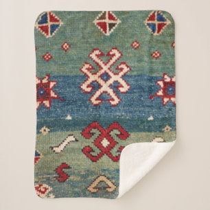 Colourful Steel Blue Light Green Chequered  Sherpa Blanket