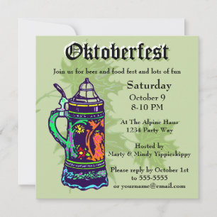 Colourful Stein on Green Oktoberfest Invitation