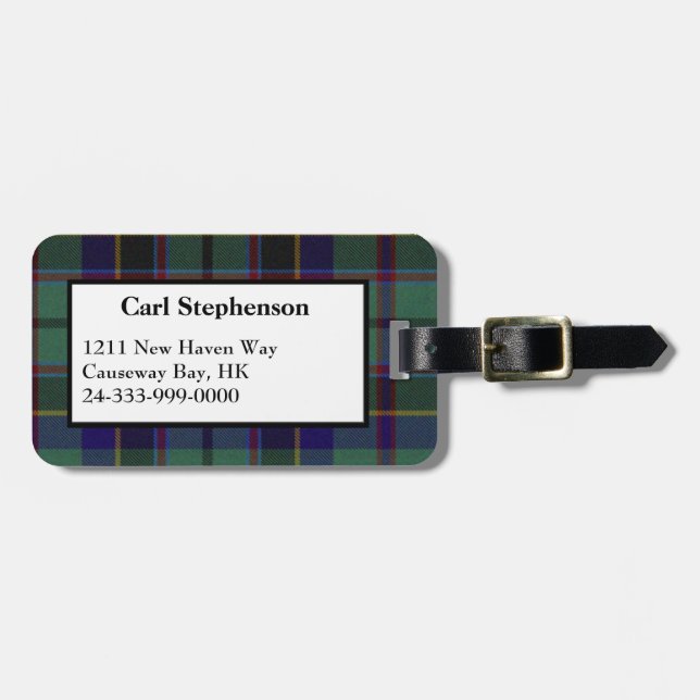 Colourful Stephenson Tartan Plaid Luggage Tag (Front Horizontal)
