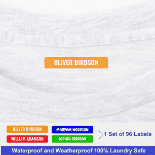 Colourful Stick On Names For Clothes, Waterproof