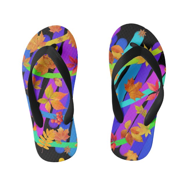 colourful sticks of leaves kid's thongs (Footbed)