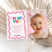 Colourful Stiped 1st Birthday Thank You Card Photo