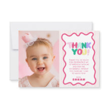 Colourful Stiped 1st Birthday Thank You Card Photo