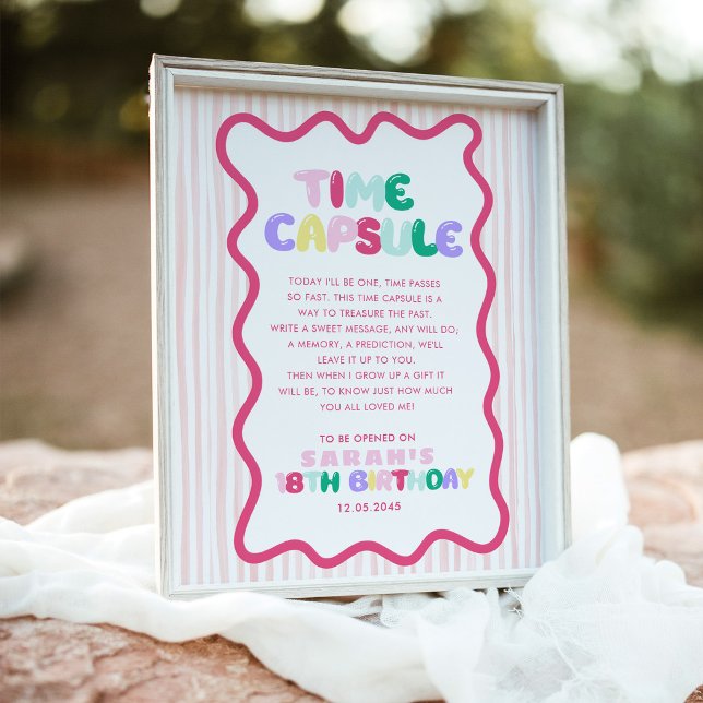 Colourful Stiped 1st Birthday Time Capsule  Poster (Fun to be One! 1st Birthday Time Capsule Poster)