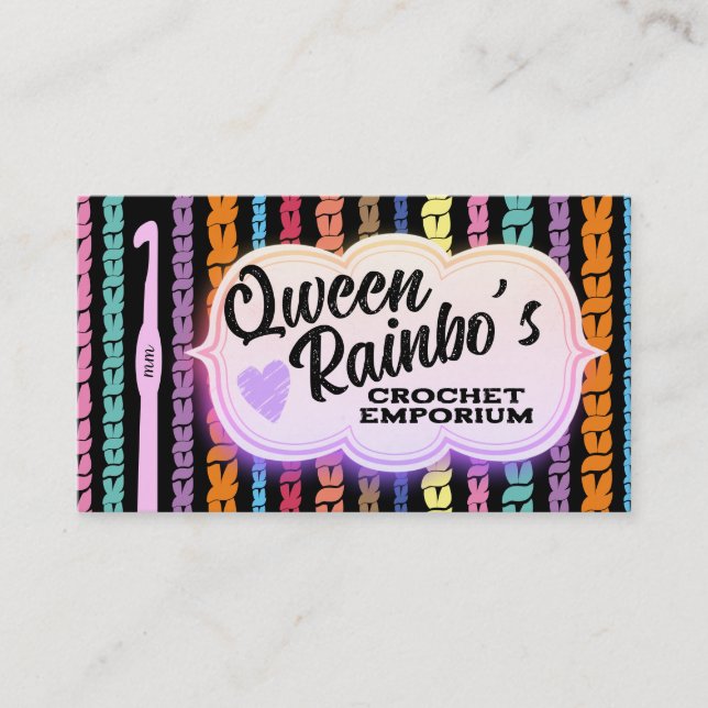 Colourful stitching crochet hook yarn stitches business card (Front)