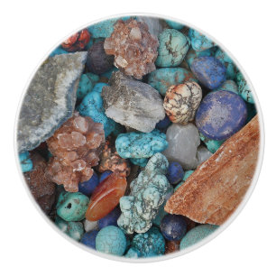 Colourful stone rock natural grey blue brown ceramic knob