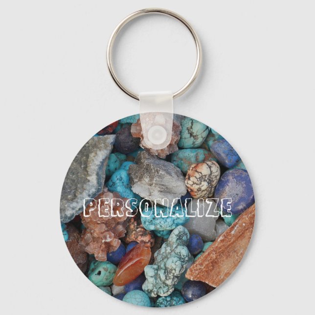 Colourful stone rock pebble natural texture key ring (Front)