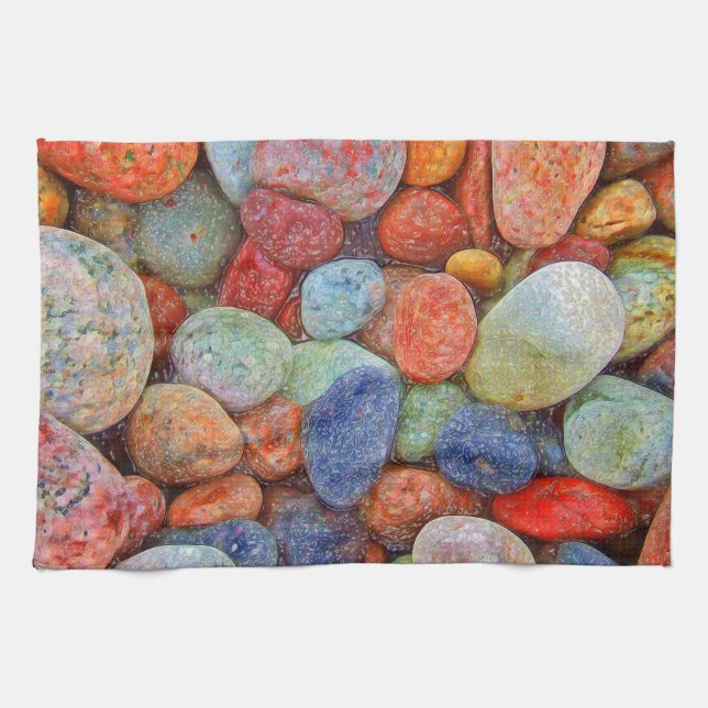Colourful stones, pebbles, rocks tea towel (Horizontal)