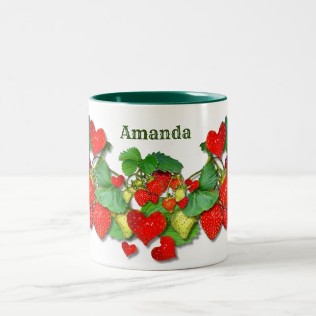 Colourful Strawberries personalizable Two-Tone Coffee Mug (Center)