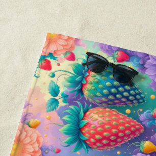 Colourful strawberry beach towel