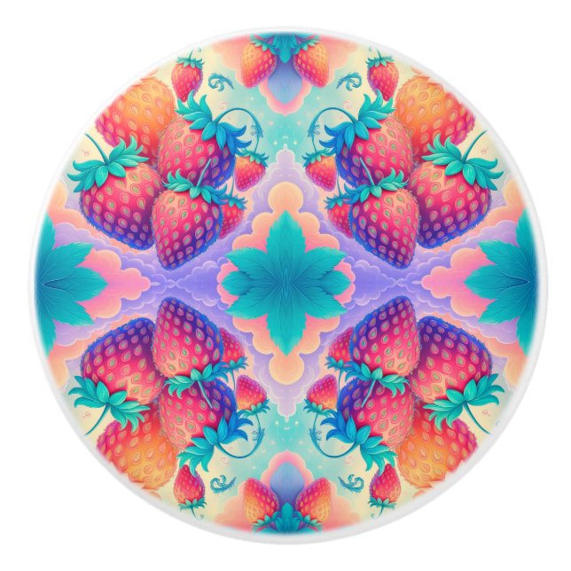 Colourful strawberry ceramic knob (Front)