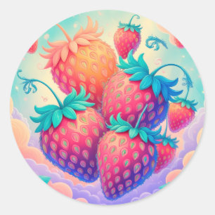 Colourful strawberry classic round sticker