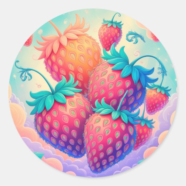 Colourful strawberry classic round sticker (Front)
