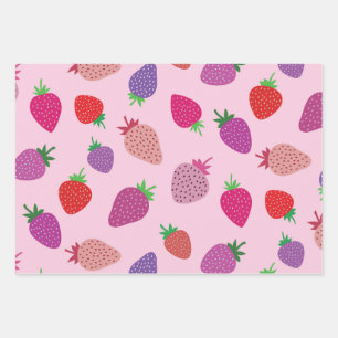 Colourful strawberry fields wrapping paper sheet