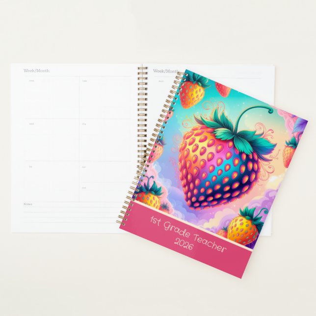 Colourful strawberry for 1st grade teacher 2025 planner (Display)