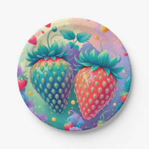 Colourful strawberry paper plate