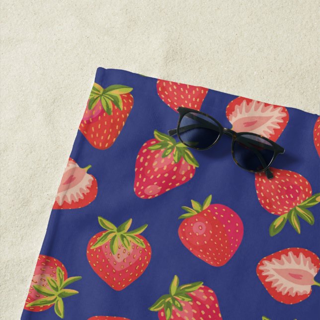 Colourful strawberry pattern beach towel (In Situ)