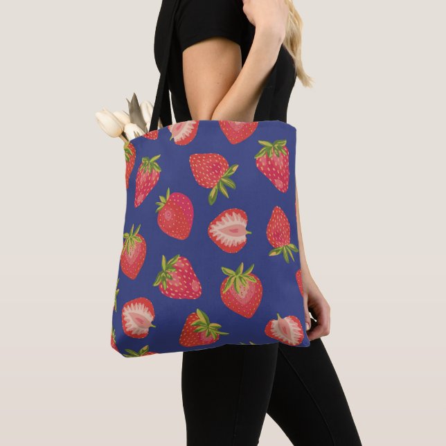 Colourful strawberry pattern tote bag (Close Up)