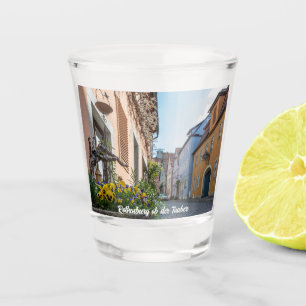 Colourful street in Rothenburg ob der Tauber Shot Glass