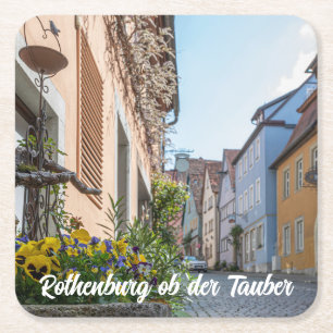 Colourful street in Rothenburg ob der Tauber Square Paper Coaster