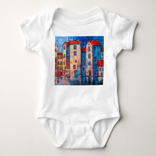 Colourful Street Panorama Impressionist Art Baby Bodysuit (Front)