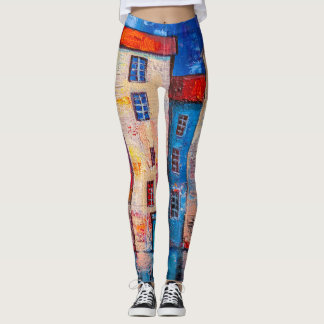 Colourful Street Panorama Impressionist Art Leggings