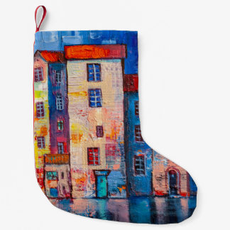 Colourful Street Panorama Impressionist Art Small Christmas Stocking