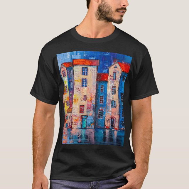 Colourful Street Panorama Impressionist Art T-Shirt (Front)