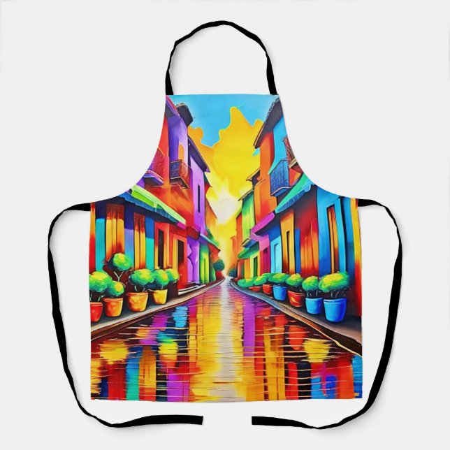 Colourful Street Scene Art Apron (Front)