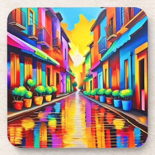 Colourful Street Scene Art Coaster
