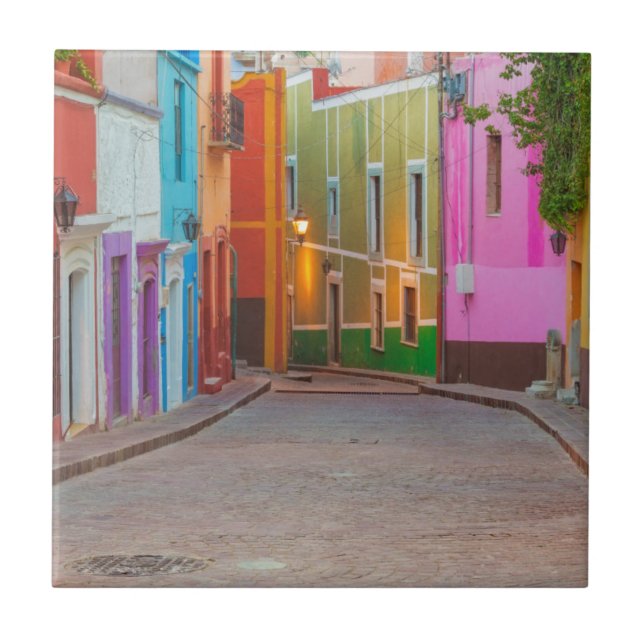 Colourful street scene ceramic tile (Front)