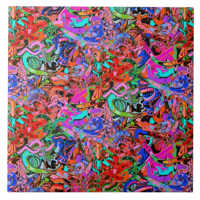 Colourful street style graffiti  ceramic tile (Front)