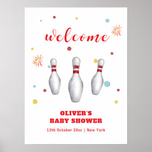 Colourful Strike Up Bowling Baby Shower Welcome Poster
