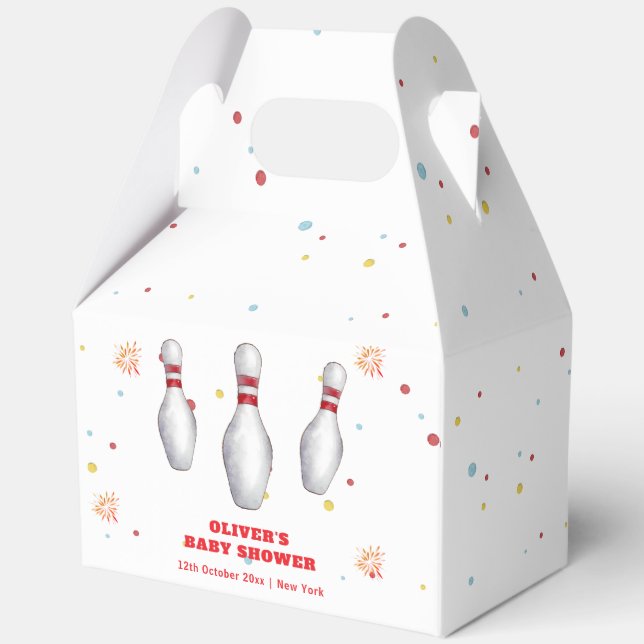 Colourful Strike Up Bowling Sport Baby Shower Favour Box (Back)
