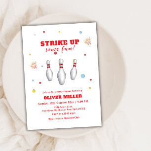 Colourful Strike Up Bowling Sport Baby Shower Invitation