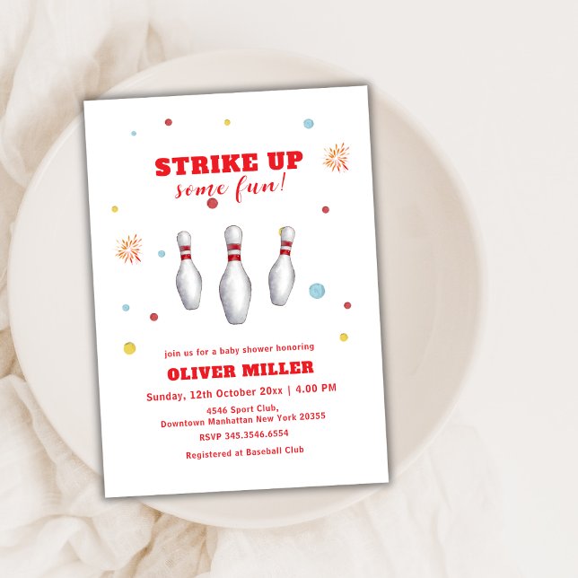 Colourful Strike Up Bowling Sport Baby Shower Invitation (Colorful Strike Up Bowling Sport Baby Shower Invitation)