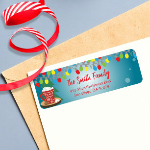 Colourful String Lights Red Cocoa Mug Christmas Return Address Label