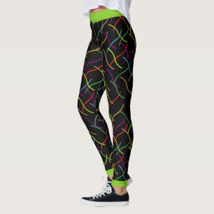 Colourful String Pattern on Black Leggings