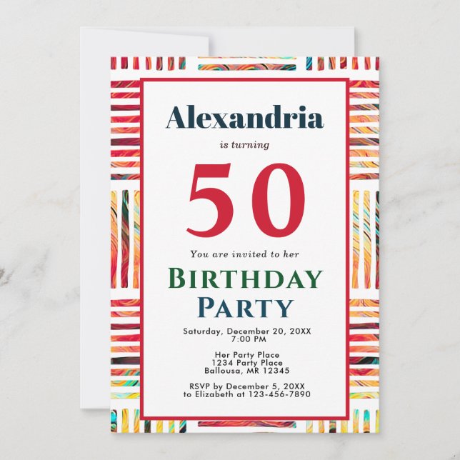  Colourful Stripe Fabulous 50th Birthday Invitatio (Front)